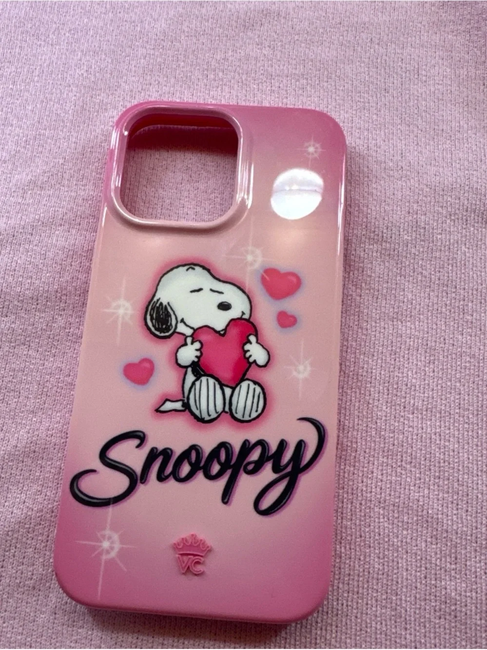 Snoopy Pink Gradient Phone Case - Cute Heart Design 15 pro max